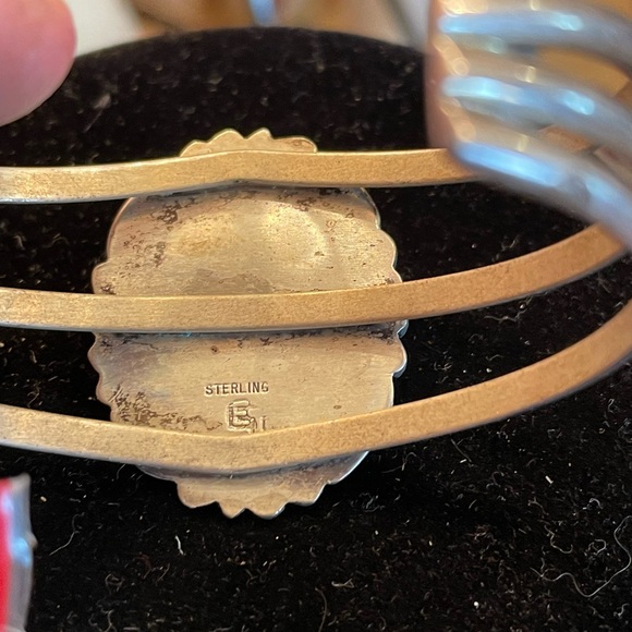 Rare Vintage Sterling Silver Stone Cuff Bracelet Native American Signed Silver - Picture 2 of 2